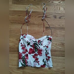 Reformation Cream Camisole with Red Floral Pattern